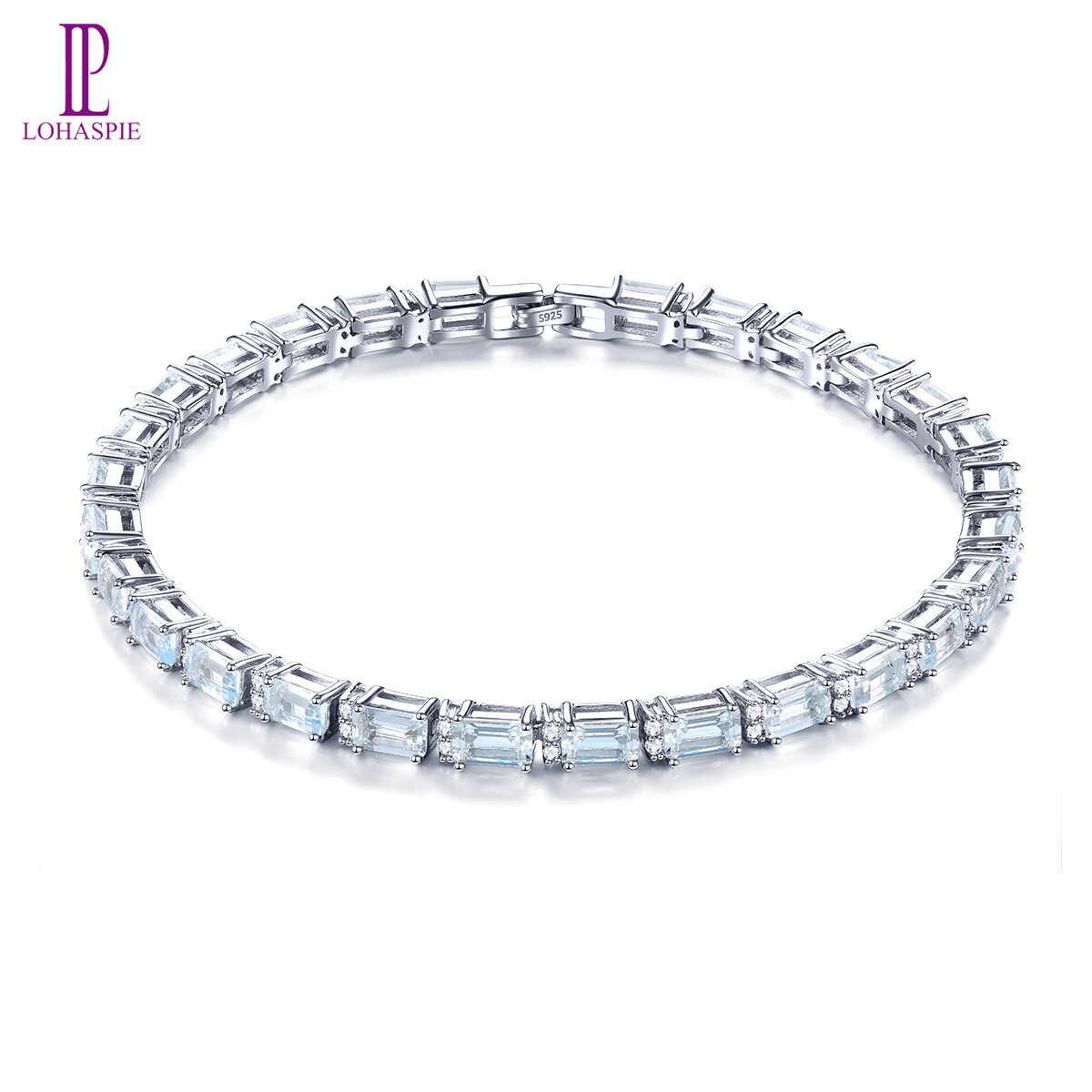 Lohaspie Jewelry Original 8 Carat Solid Sterling Silver 925 Bracelet Natural Aquamarine Bracelet Light Blue Gemstone Aquamarine Bracelet For Women Jewelry Mother's Day