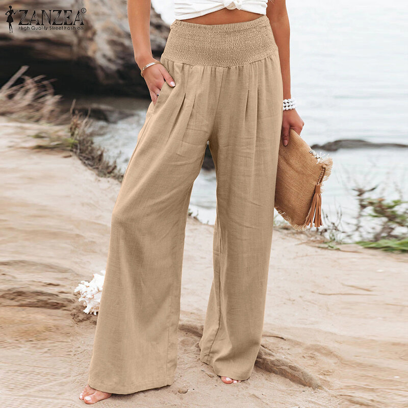 ZANZEA Women Business Office Chino Long Pants Corset Smocked Loose Trousers Slacks Plus